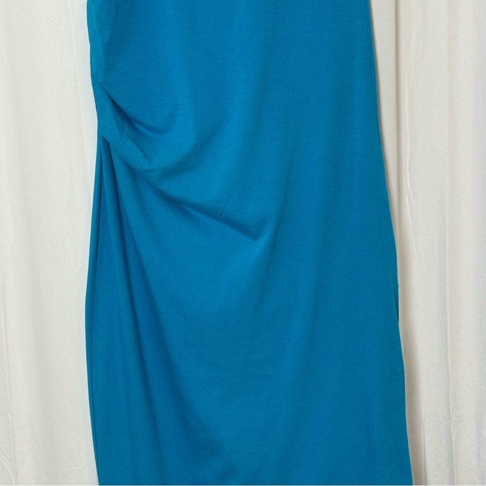 Michael Stars Ruched Midi Tee Dress NWT Sleeveless Asymmetrical Hem Blue Large - Picture 11 of 14